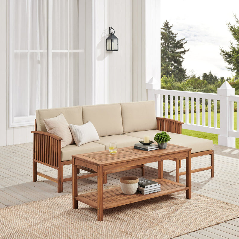 Modern 4-Piece Solid Wood Patio Sectional Living Room Walker Edison Brown 