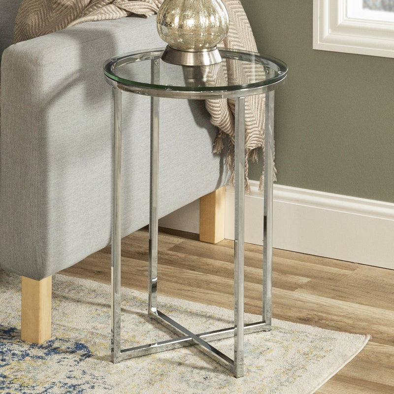 Alissa Side Tables Living Room Walker Edison Chrome and Glass 