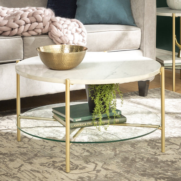 Simone Round Coffee Table Walker Edison Marble and Gold 