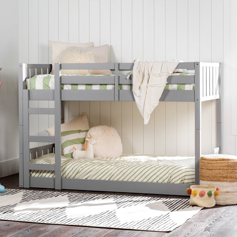 Twin Over Twin Solid Wood Slat Bunk Bed Bedroom Walker Edison Grey 