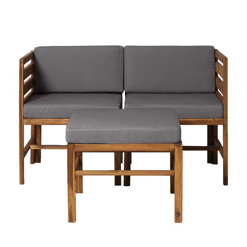 3-Piece Sanibel Modular Acacia Chairs and Ottoman Patio Walker Edison Brown/Grey 