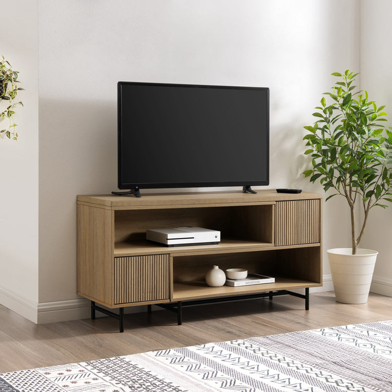 Contemporary Fluted-Door Expandible TV Stand for TVs up to 56” Entertainment Centers & TV Stands Walker Edison Coastal Oak 