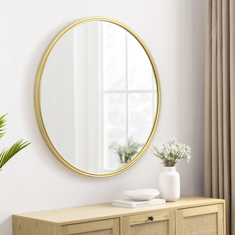 36" Double Ribbed Frame Mirror Mirrors Walker Edison Gold 