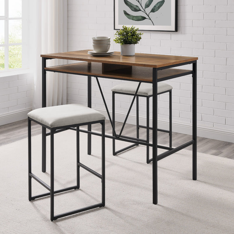 Contemporary 2 Tier Metal Inverted A Frame Dining Counter with Stools Dining Room Walker Edison 