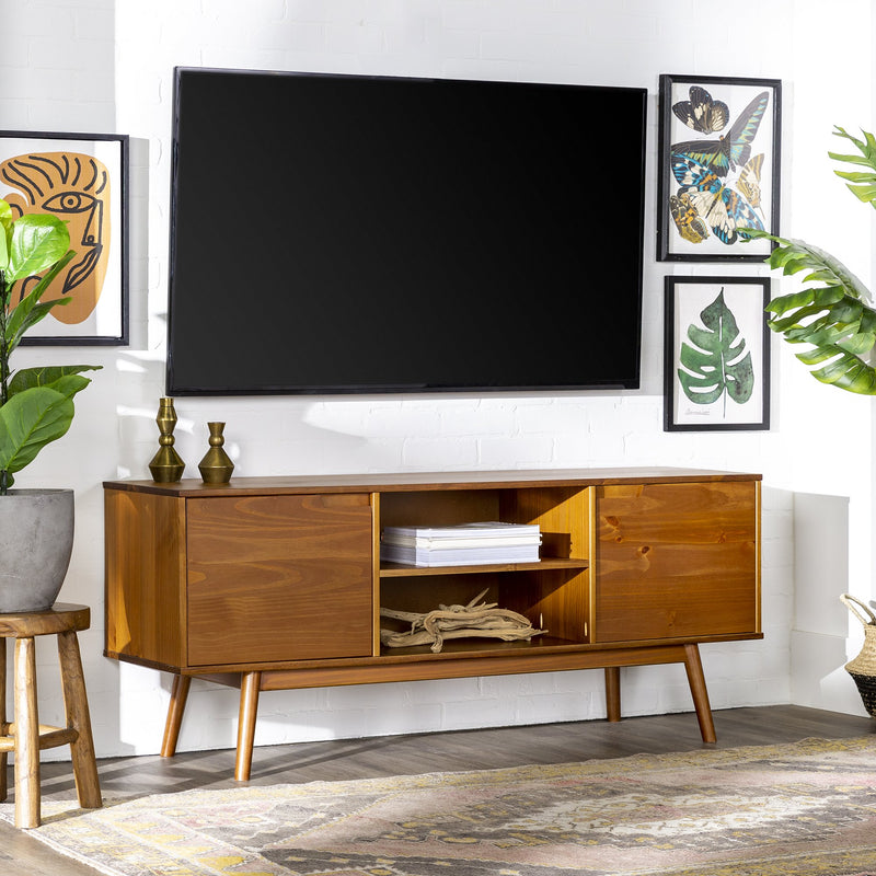 Adair 58" Solid Wood TV Console Living Room Walker Edison Caramel 