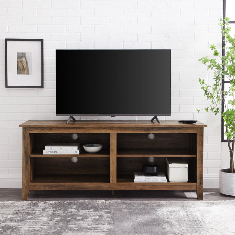 58" Simple Wood TV Stand Living Room Walker Edison Rustic Oak 
