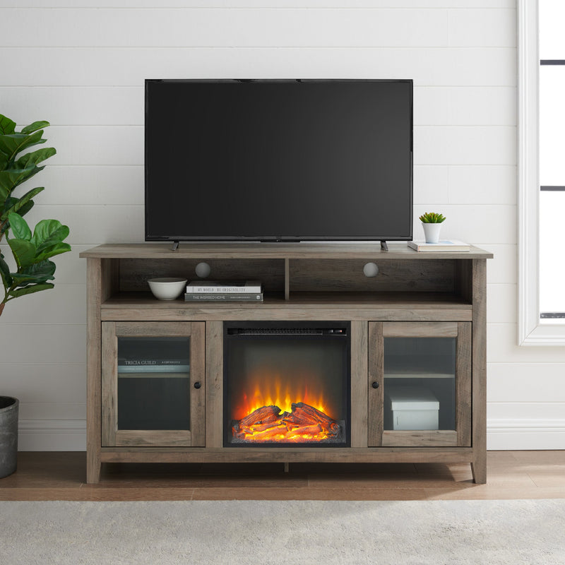 Wasatch 58" Transitional Fireplace Glass Wood TV Stand Living Room Walker Edison Grey Wash 