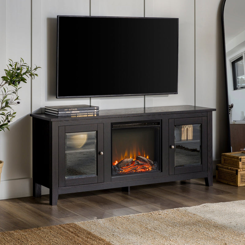 58" Traditional Electric Fireplace TV Stand Living Room Walker Edison Black 
