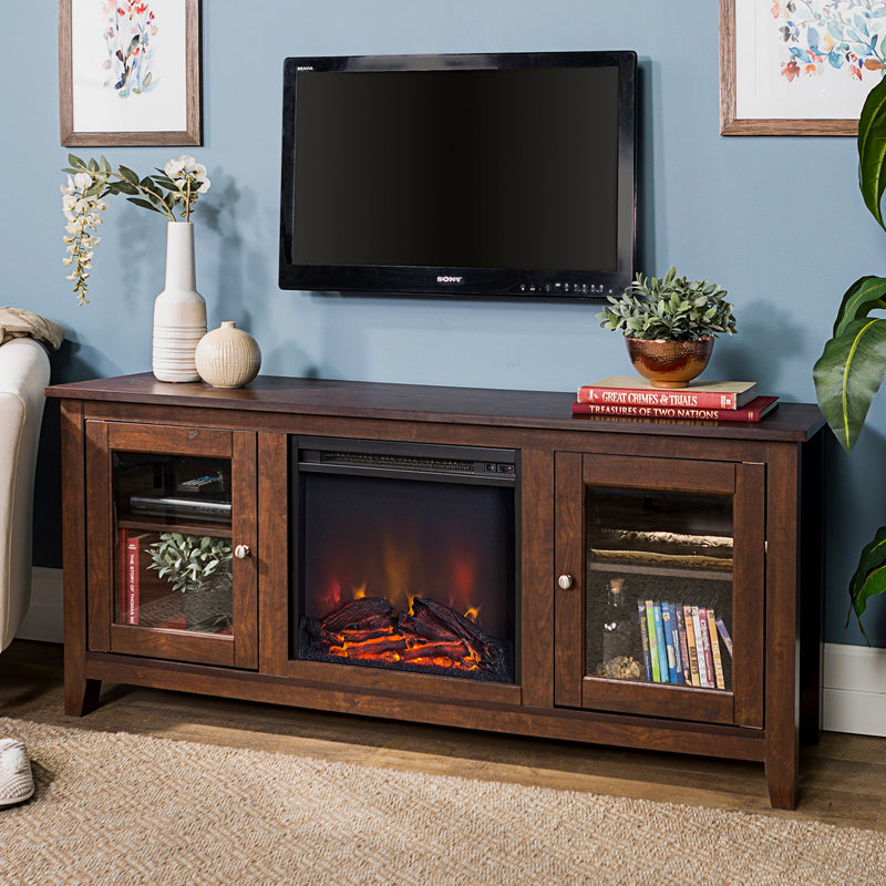 58" Traditional Electric Fireplace TV Stand Living Room Walker Edison Traditional Brown 