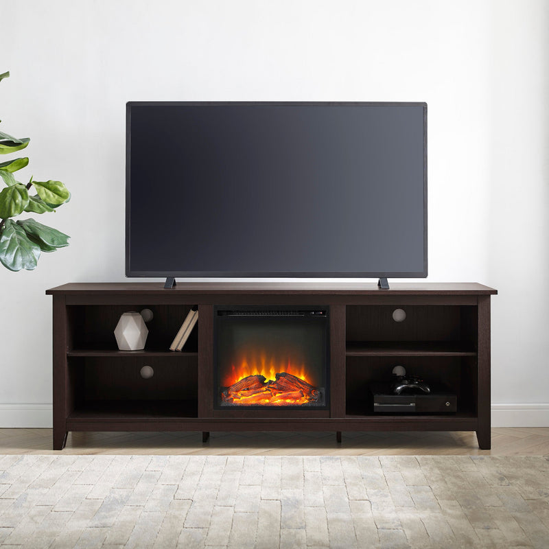 Simple 70" Fireplace TV Stand Living Room Walker Edison Espresso 