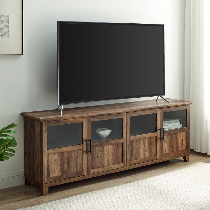 Goodwin 70" TV Console with Glass and Wood 4 Panel Doors Living Room Walker Edison 