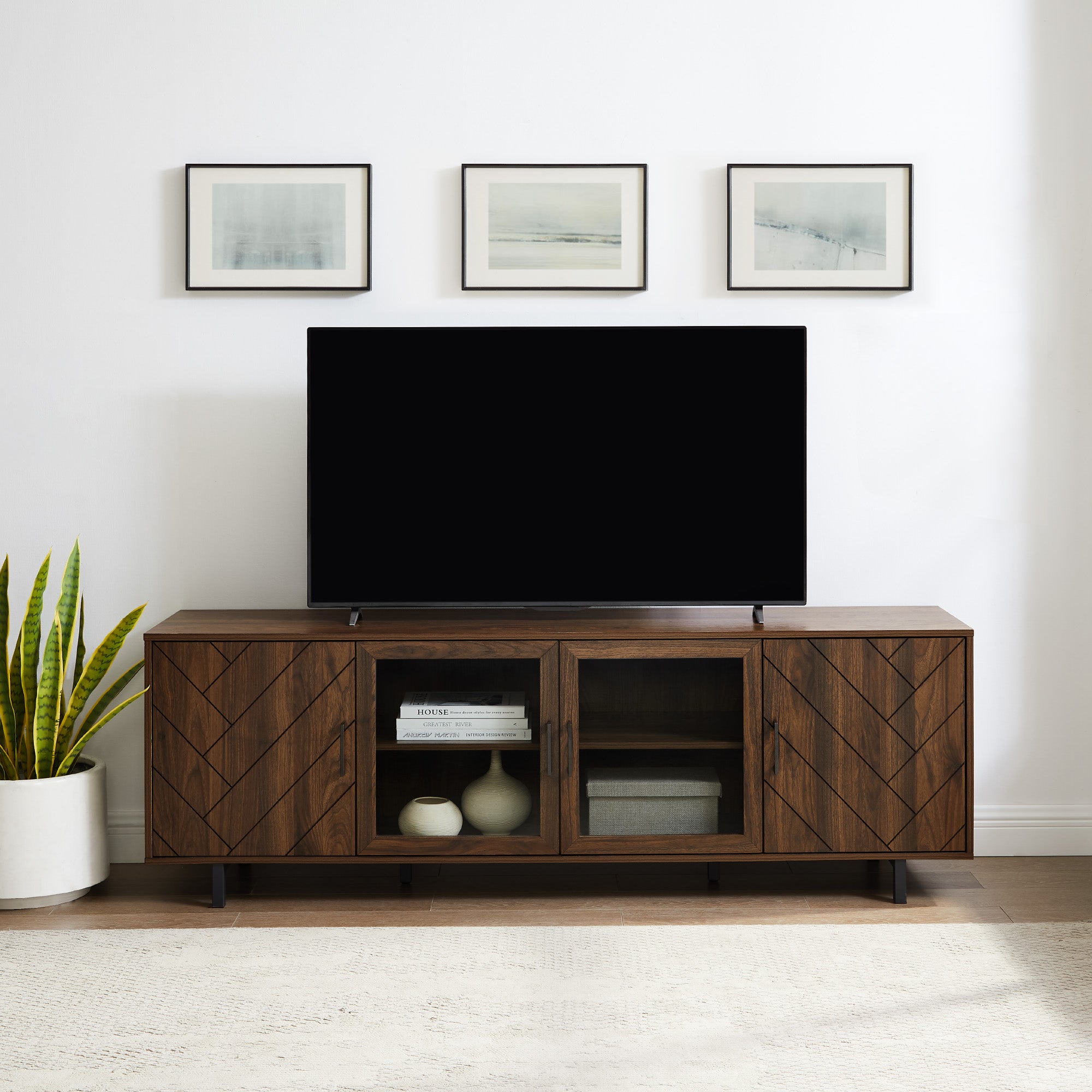 ★希少★ a.depeche ESDER TV board Mid-Century Modern Rolling Door TV Stand with Ultra-short Throw