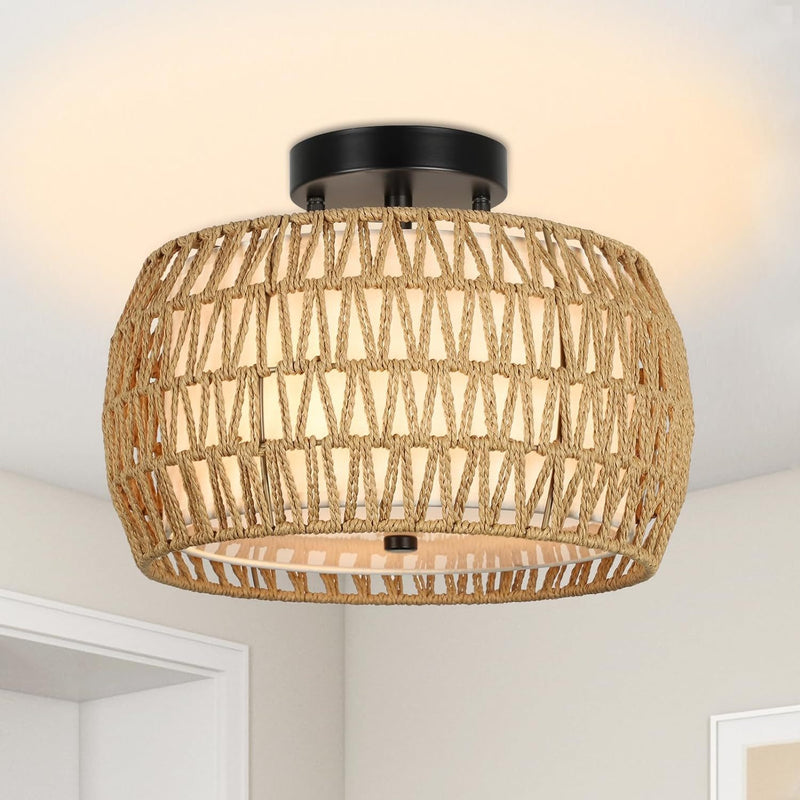 Walker Edison | Boho Rattan Flush Mount Ceiling Light