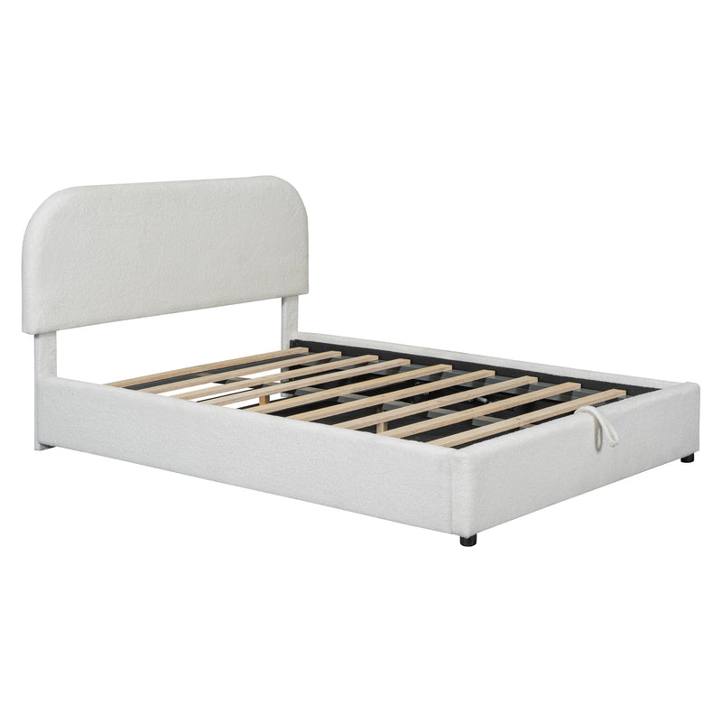 Walker Edison | Teddy Full Size Upholstered Platform Bed with Hydraulic Storage