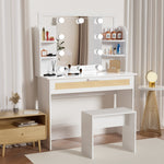 Walker Edison | Rattan Vanity Desk Set with Stool Thumbnail