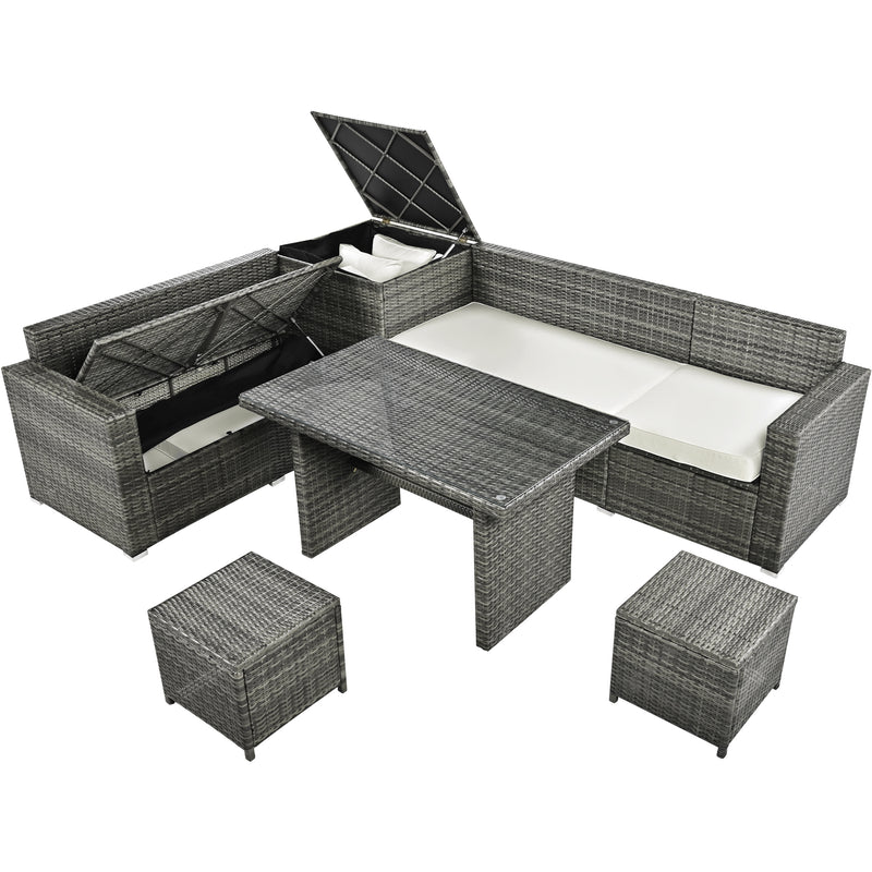 Walker Edison | Outdoor 6-Piece Wicker Storage Sofa Set