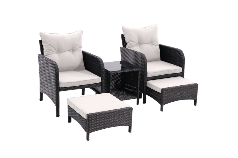 Walker Edison | All Weather Rattan 5 Piece Outdoor Patio Furniture Set