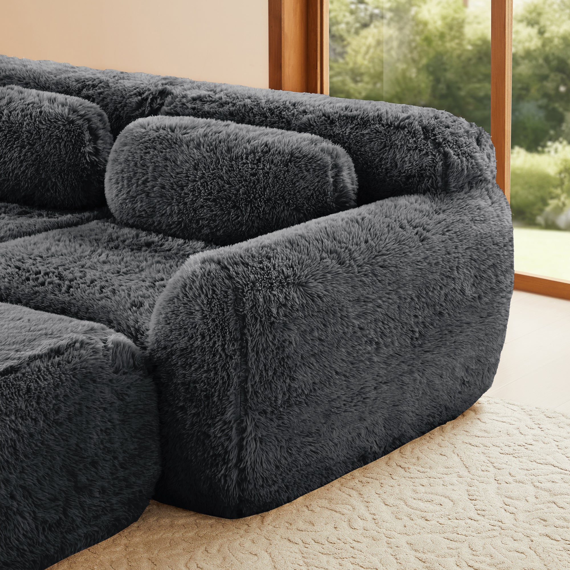 Soft Teddy Plush Ergonomic Design L-shaped Loveseat Sofa with