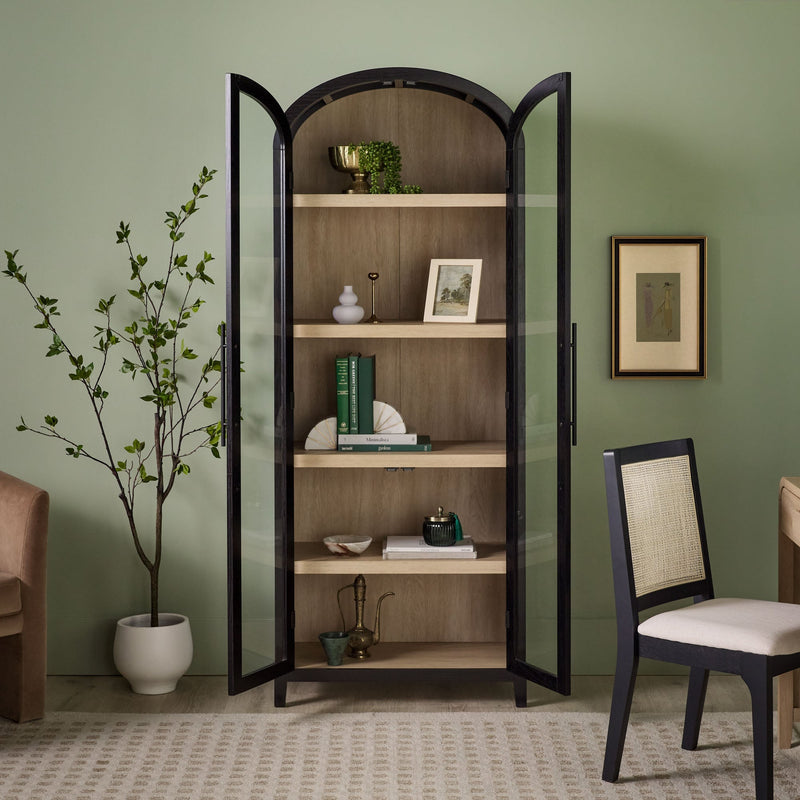Chantelle Modern Arched Bookshelf with Glass Doors Living Room Walker Edison 