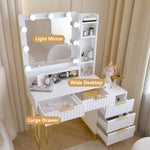 Walker Edison | White Makeup Vanity Desk with Mirror and Lights Thumbnail