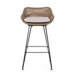 Walker Edison | Outdoor 29.25'' Wicker and Iron Barstool with Cushion (Set of 2) Thumbnail