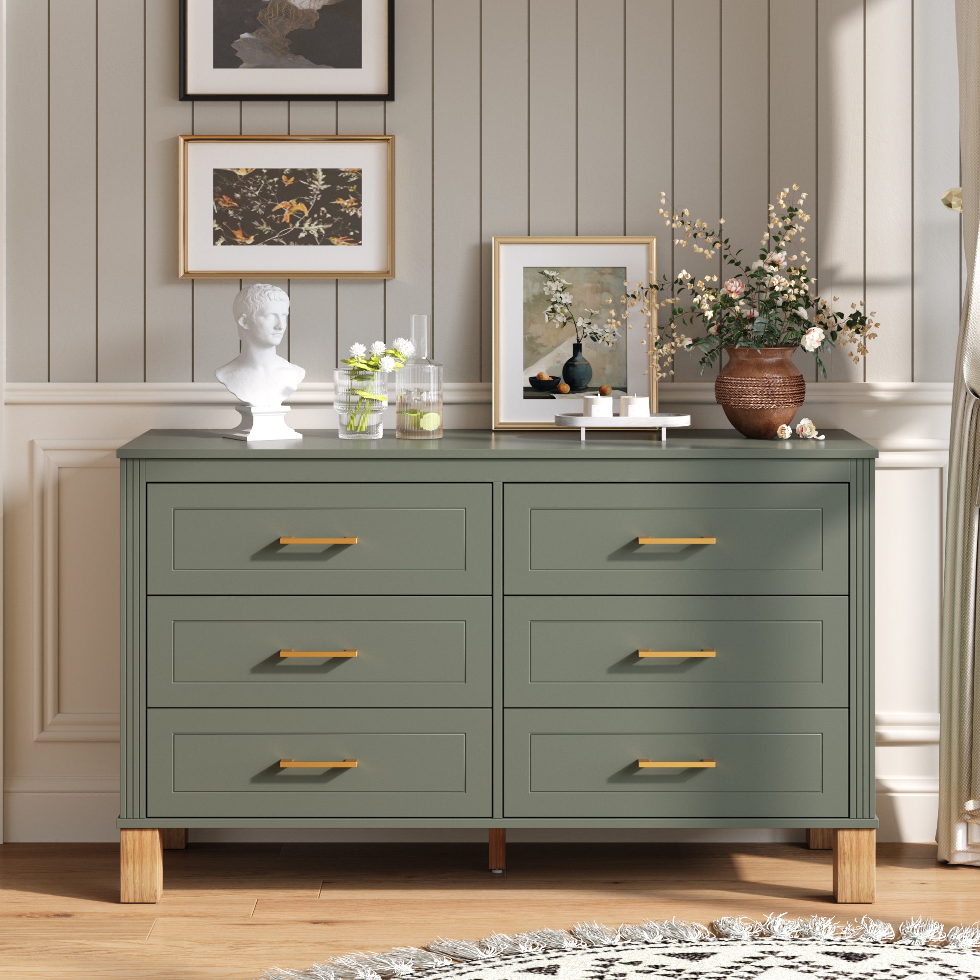 dark green dresser Modern 6-Drawer Wood Double Summer dog fashion gliding drawers with side Men's Casual Shoes | Size:2T --- Chest = 21 inches/ Waist = 20 inches/Hollow to floor = 33 inches
