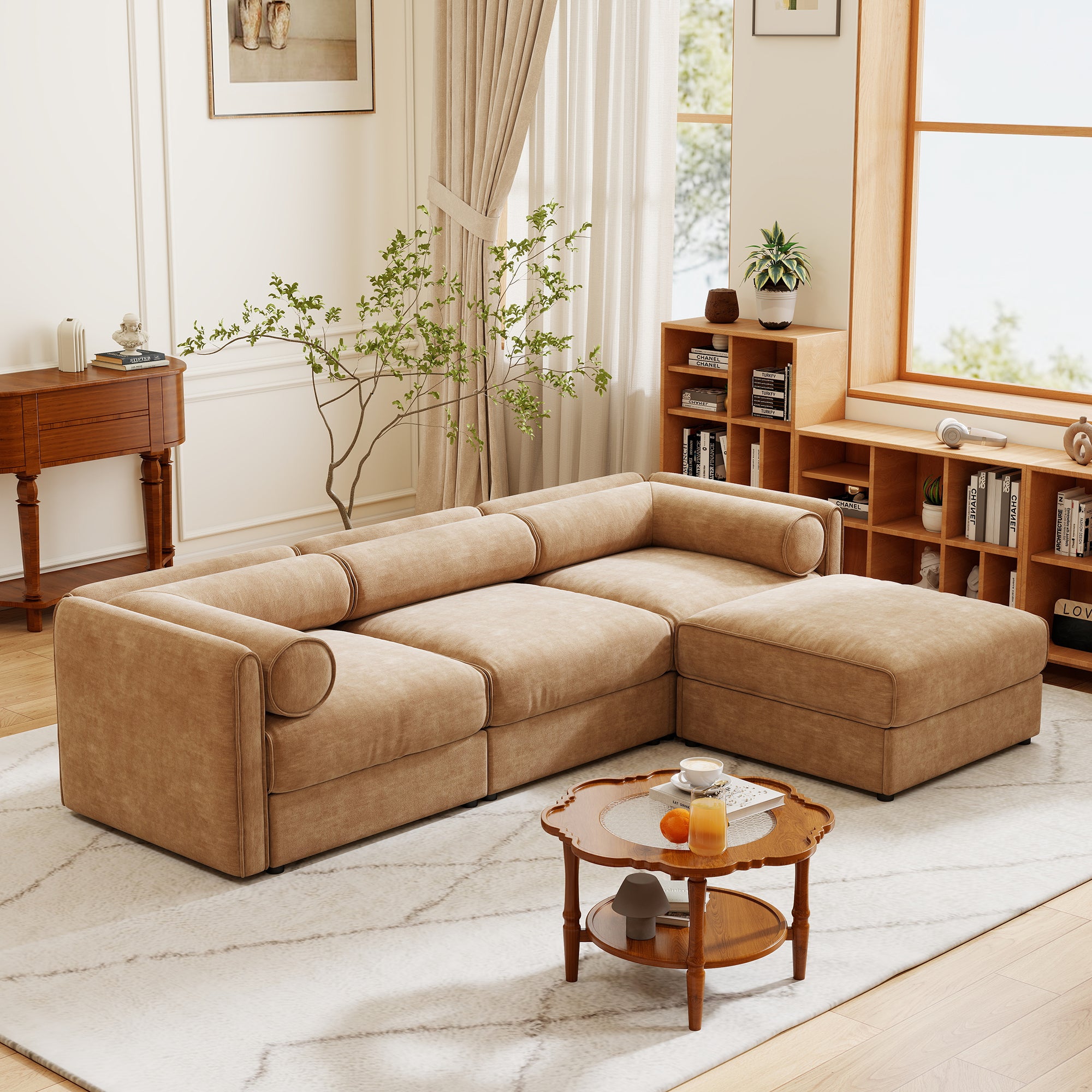 Walker Edison Sofa with Ottoman - Thumbnail 4
