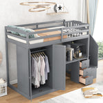 Walker Edison | Twin Size Loft Bed with Wardrobe and Staircase, Desk and Storage Thumbnail