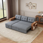 Walker Edison | Linen Pull Out Sectional Sofa with Storage Chaise Thumbnail