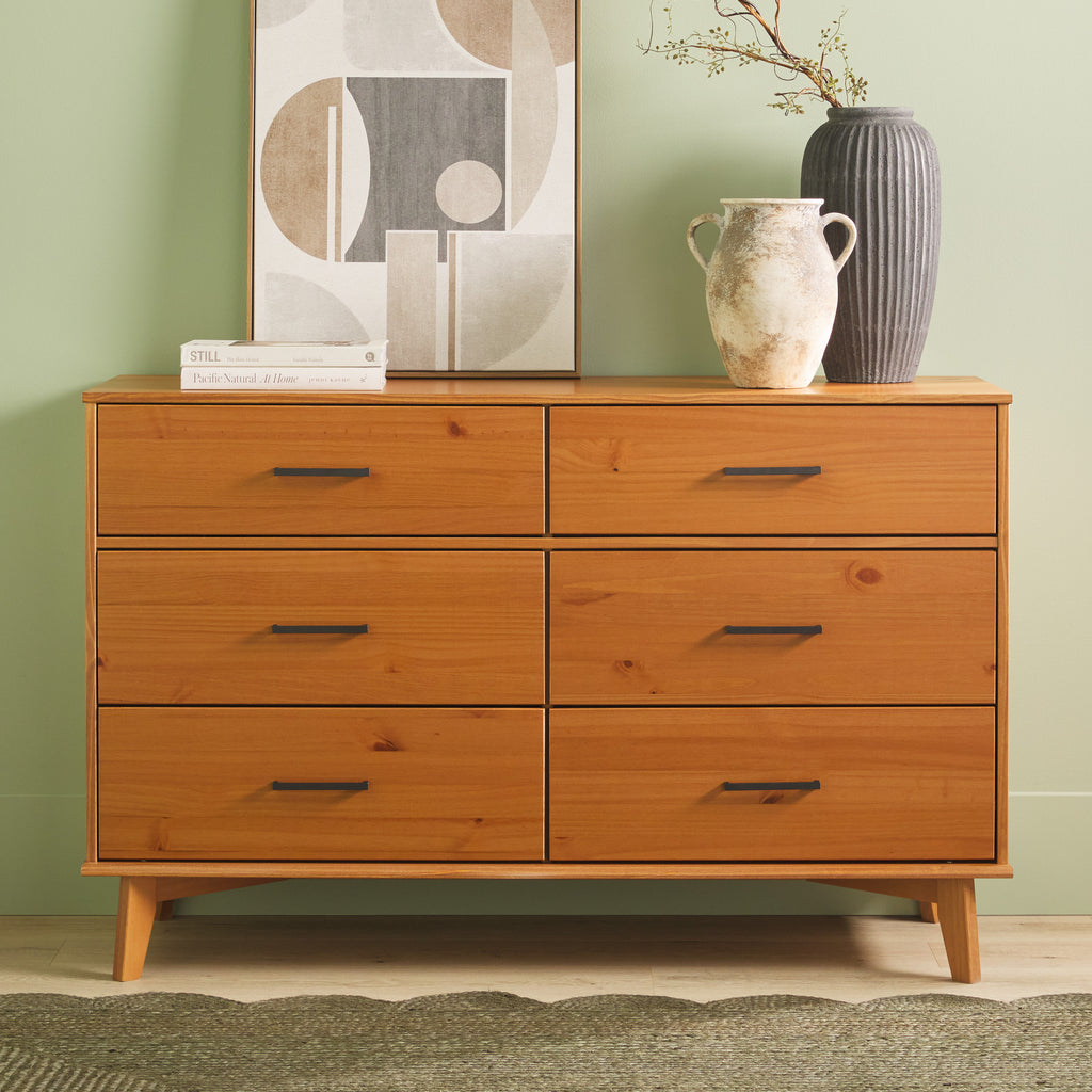 Modern Solid Wood 6-Drawer Dresser with Metal Handles