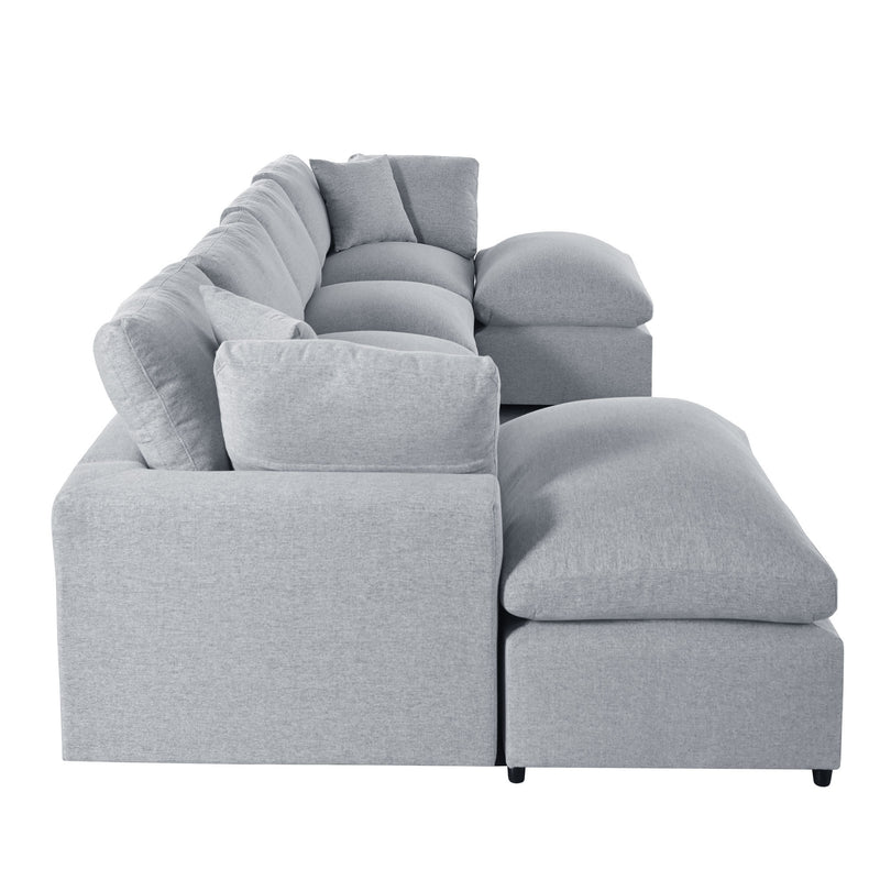 Walker Edison | Linen Modular 134" U-Shape Sectional Sofa with 2 Ottomans