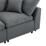 Walker Edison | Grey Cloud Pillow Top Sectional Sofa with Ottoman Thumbnail