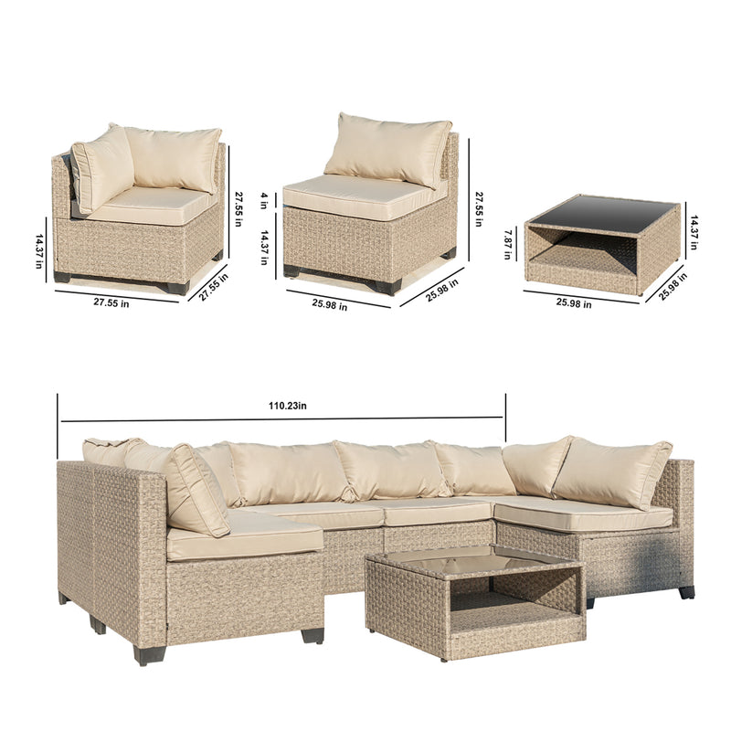 Walker Edison | Khaki Wicker 12pc Outdoor Sofa Set