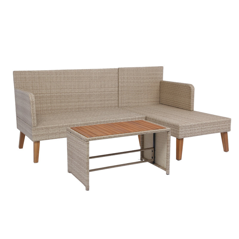 Walker Edison | Wicker Weather Proof 3 Piece Patio Sectional Chat Set