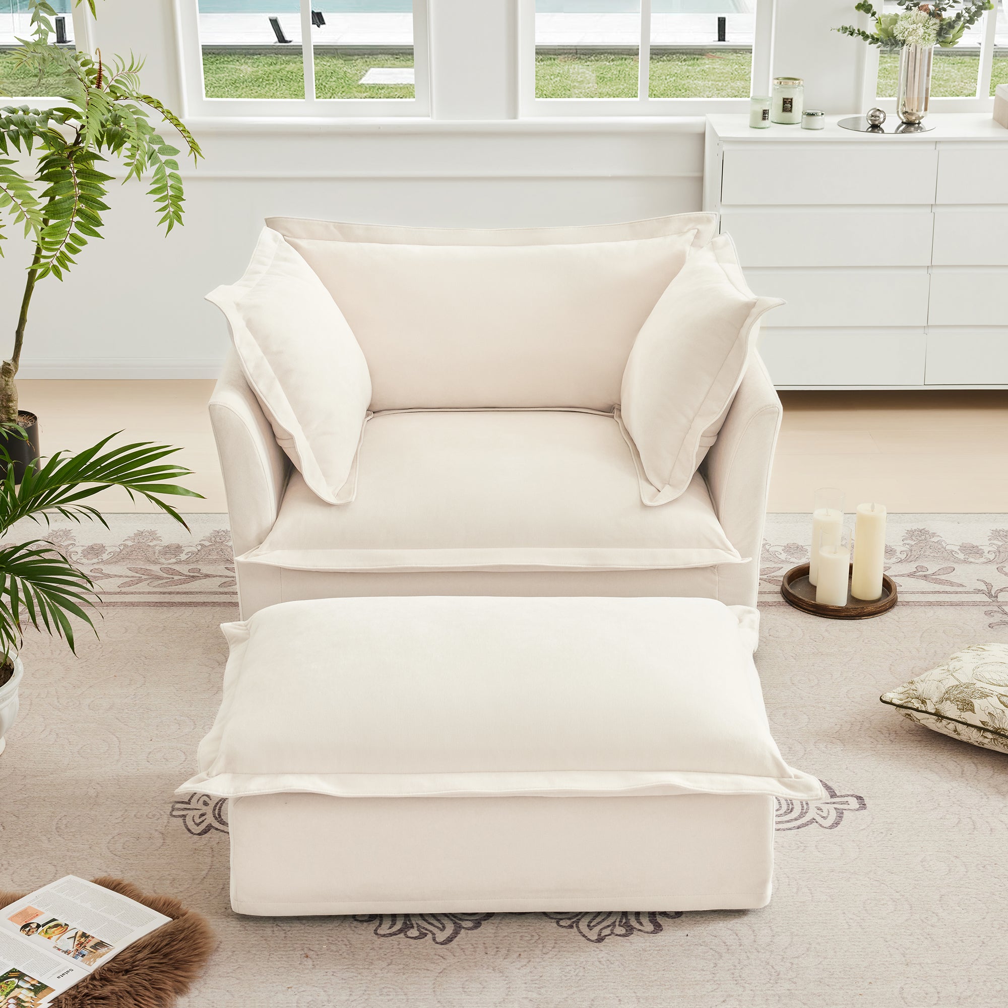 Walker Edison Accent Chair with Ottoman - Thumbnail 2