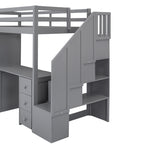 Walker Edison | Twin Size Loft Bed with Wardrobe and Staircase, Desk and Storage Thumbnail