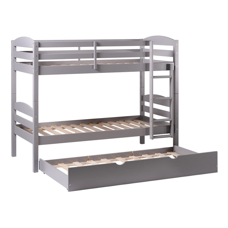 Transitional Solid Wood Twin-over-Twin Bunk Bed Frame with Trundle Living Room Walker Edison Grey 