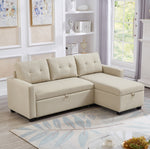 Walker Edison | Linen Pull Out Sectional Sofa with Storage Chaise Thumbnail