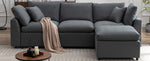 Walker Edison | Grey Cloud Pillow Top Sectional Sofa with Ottoman Thumbnail