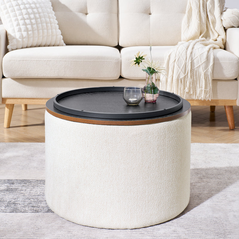 Walker Edison | Chenille 2-Piece Set Round Storage Ottomans