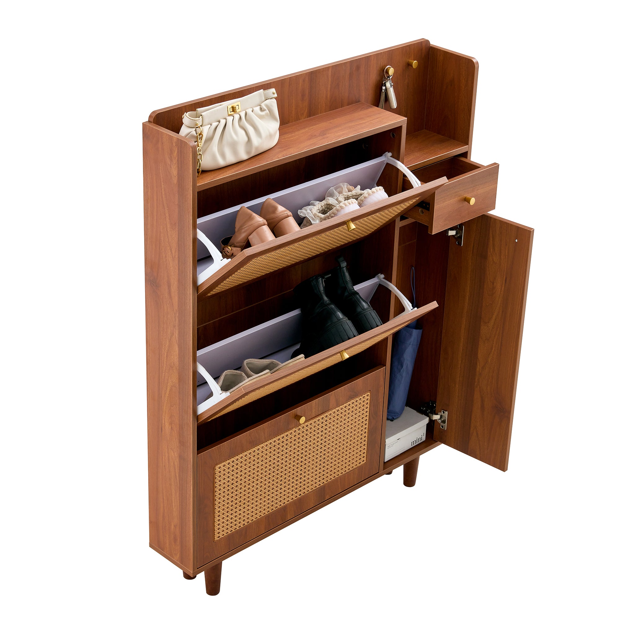 Walker Edison Rattan Entryway Shoe Cabinet