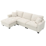 Walker Edison | Modern Cloud Sectional L Shape Couch w Ottoman Thumbnail