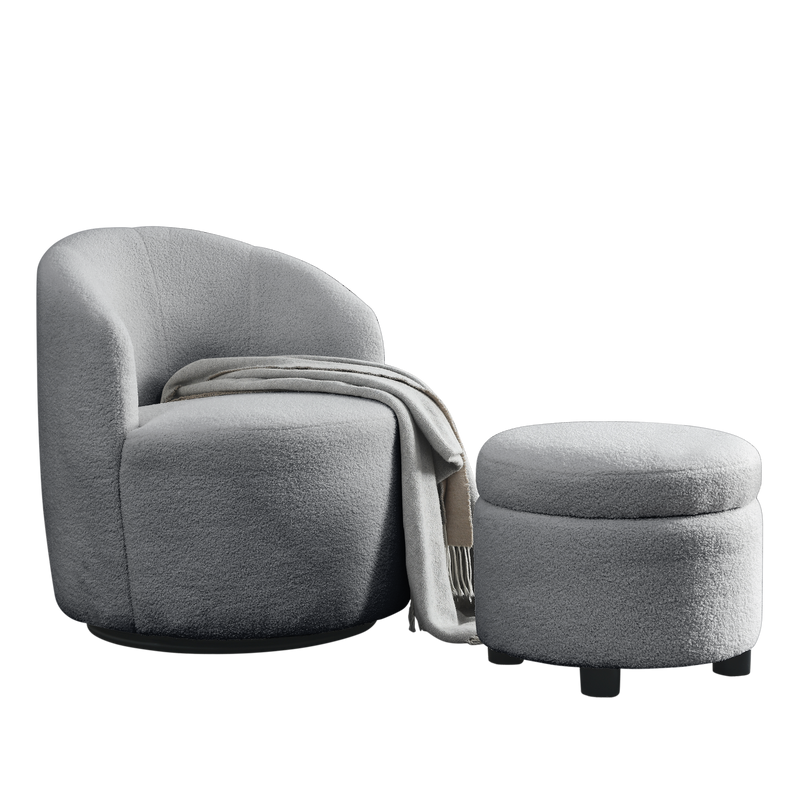 Walker Edison | Swivel Barrel Accent Chair with Ottoman