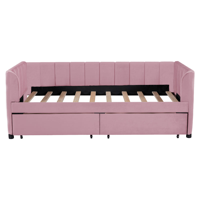 Walker Edison | Twin Size Upholstered Daybed with Ergonomic Design Backrest and Storage