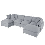 Walker Edison | Linen Modular 134" U-Shape Sectional Sofa with 2 Ottomans Thumbnail