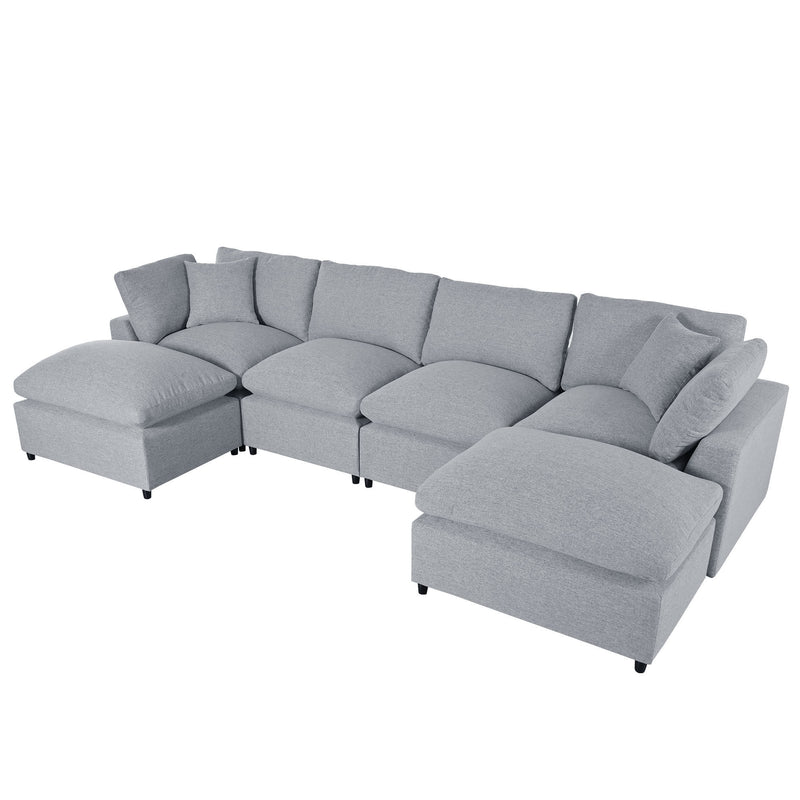 Walker Edison | Linen Modular 134" U-Shape Sectional Sofa with 2 Ottomans