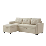 Walker Edison | Linen Pull Out Sectional Sofa with Storage Chaise Thumbnail