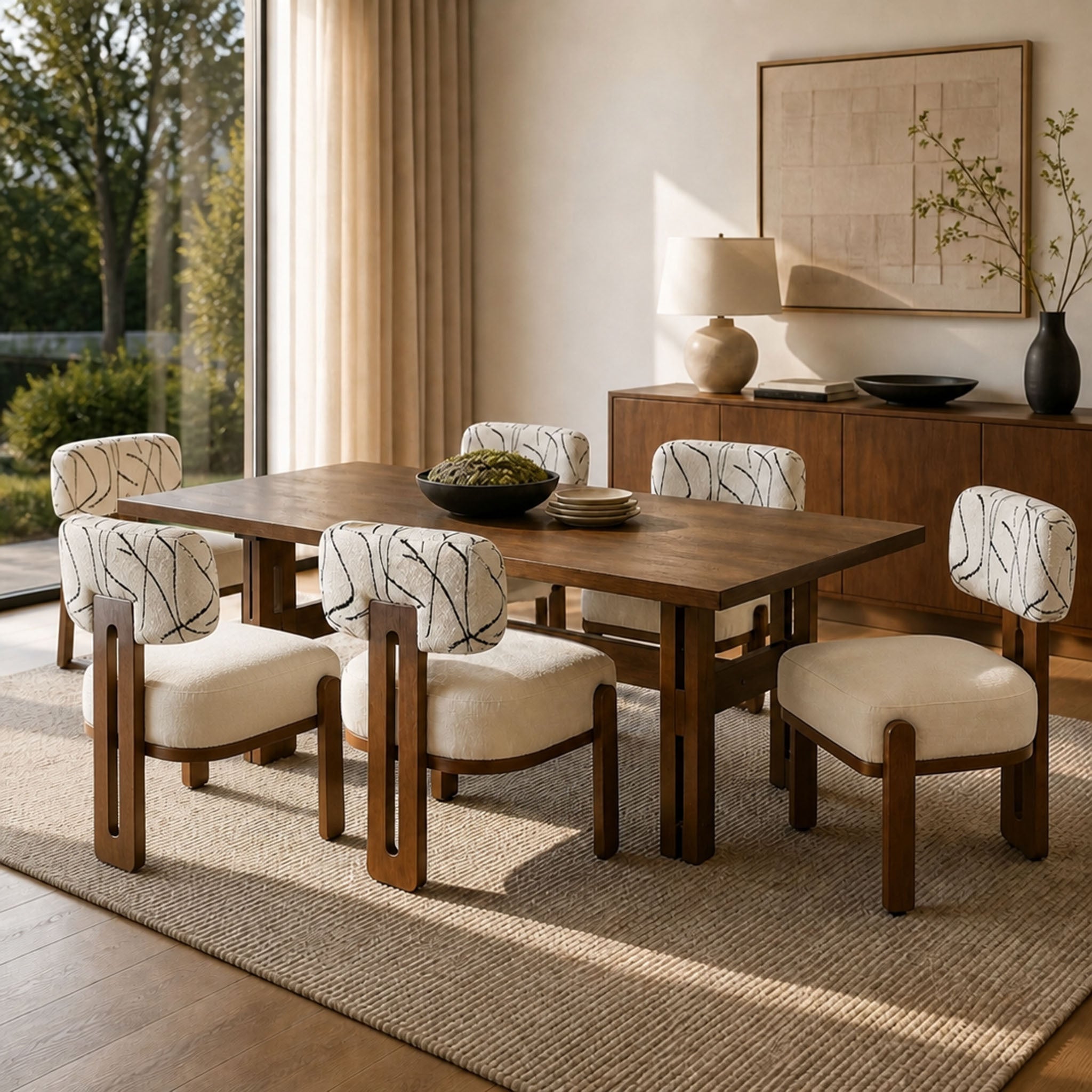 7-Piece Mid-Century Modern Walnut Dining Set 6 Chairs | Walker Edison