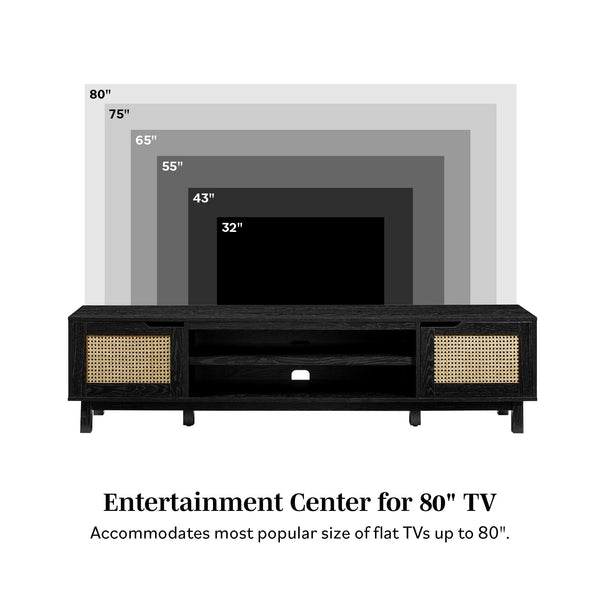 Boho 2-Door Faux Rattan TV Stand for TVs up to 80” Living Room Walker Edison 