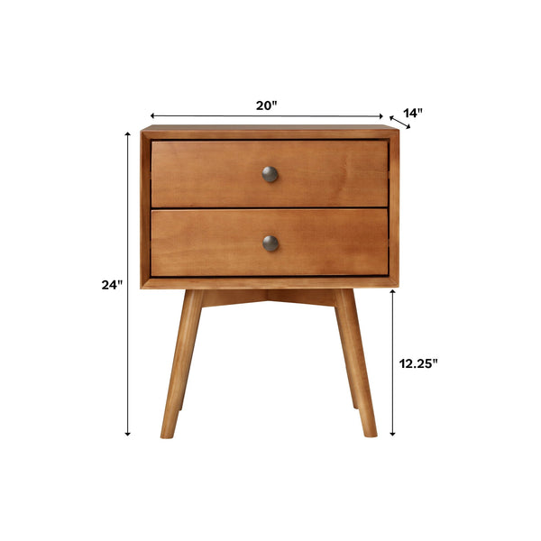 Mid-Century 2 Drawer Solid Wood Nightstand Bedroom Walker Edison 